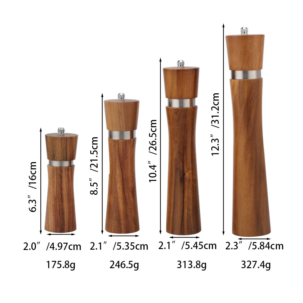 Stainless Steel Core Wooden Pepper Grinder — product information