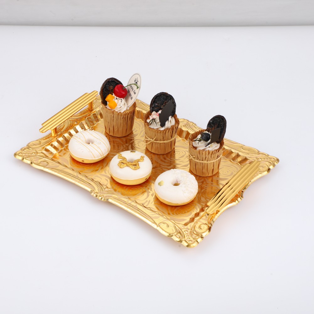 Metal Serving Tray for Home, Lace Rectangular Iron Tray Pattern Gold — 3