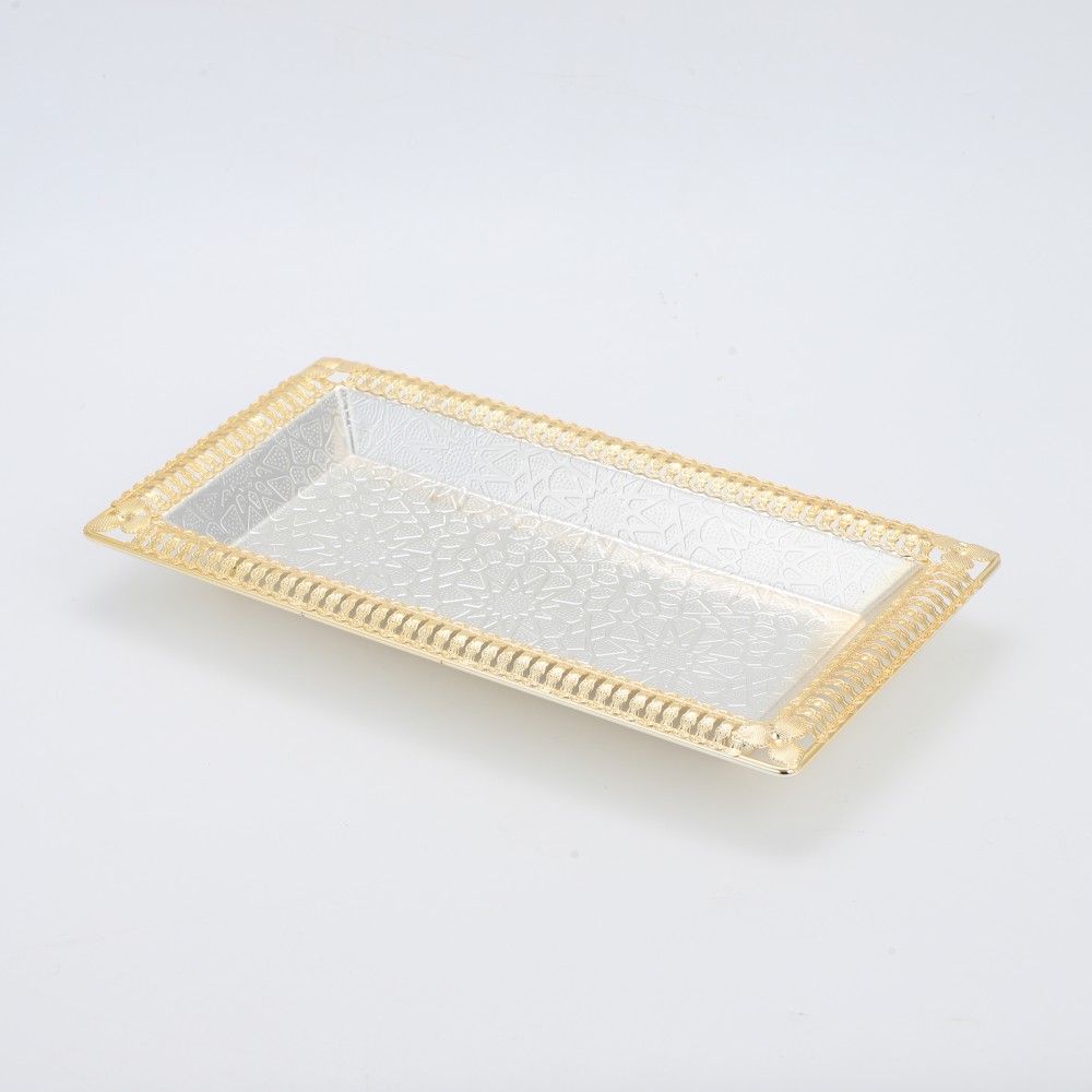 Coffee Serving Tray, Lace Rectangular Iron Tray Pattern Double Color — 2