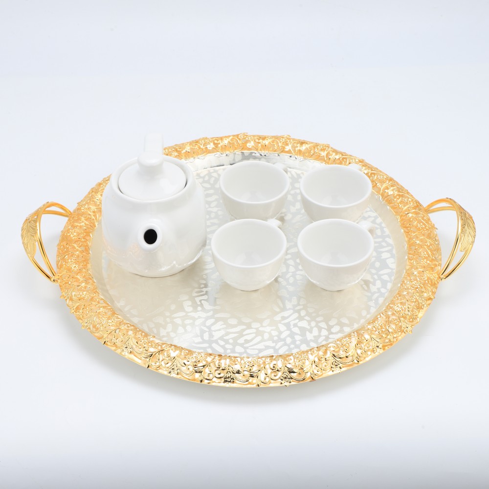 Gold Coffee Tea Serving Tray Decorative, Table Decor Tray, Centerpiece Tray, Dining Table Tray — 4