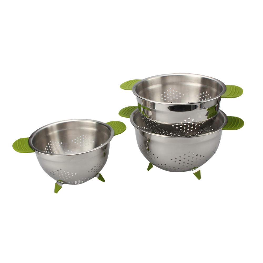 Stainless Steel Colander Metal Strainer Bowl Colander With Feet And Silicone Handle