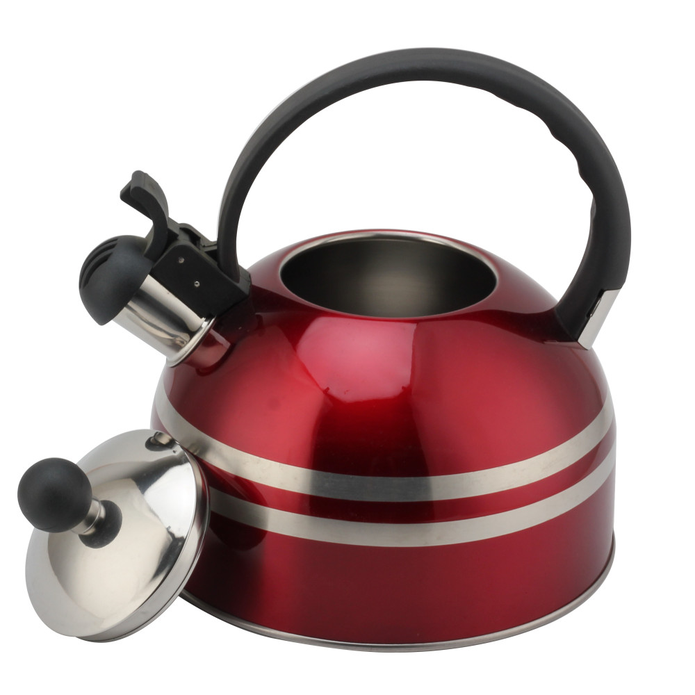 S/S Tea Kettle With Whistling Sound-Suitable for All Hob Types-Red — product information