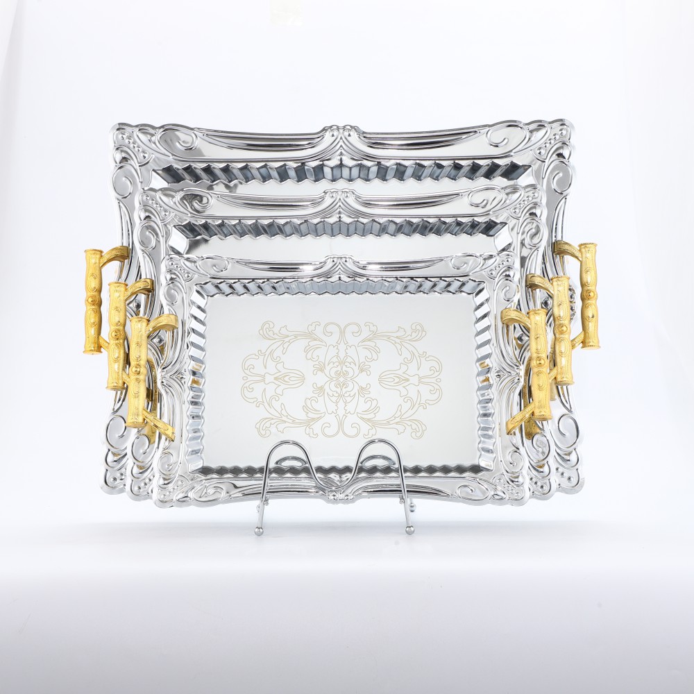 Lace Rectangular Iron Tray in Chrome — 7