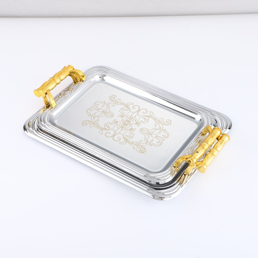 Round-Side Rectangular Iron Tray in Chrome — 7