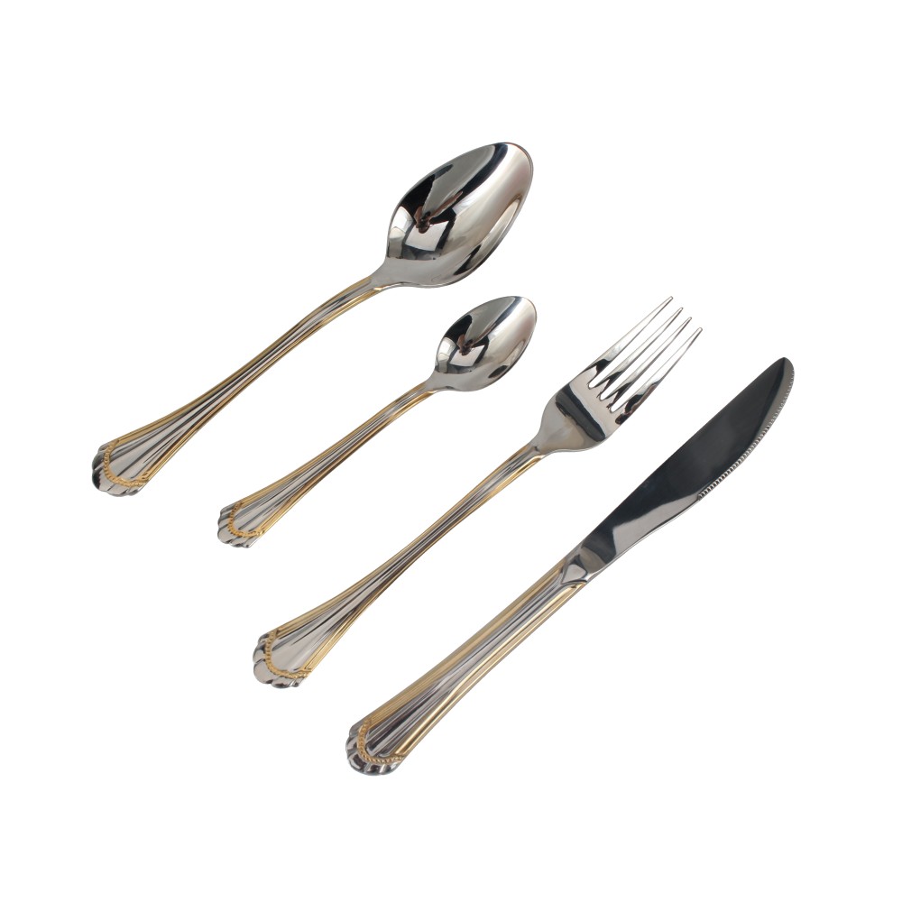 4-pcs Set Stainless Steel  Flatware set Dishwasher Safe (65, Gold Accent) — 10