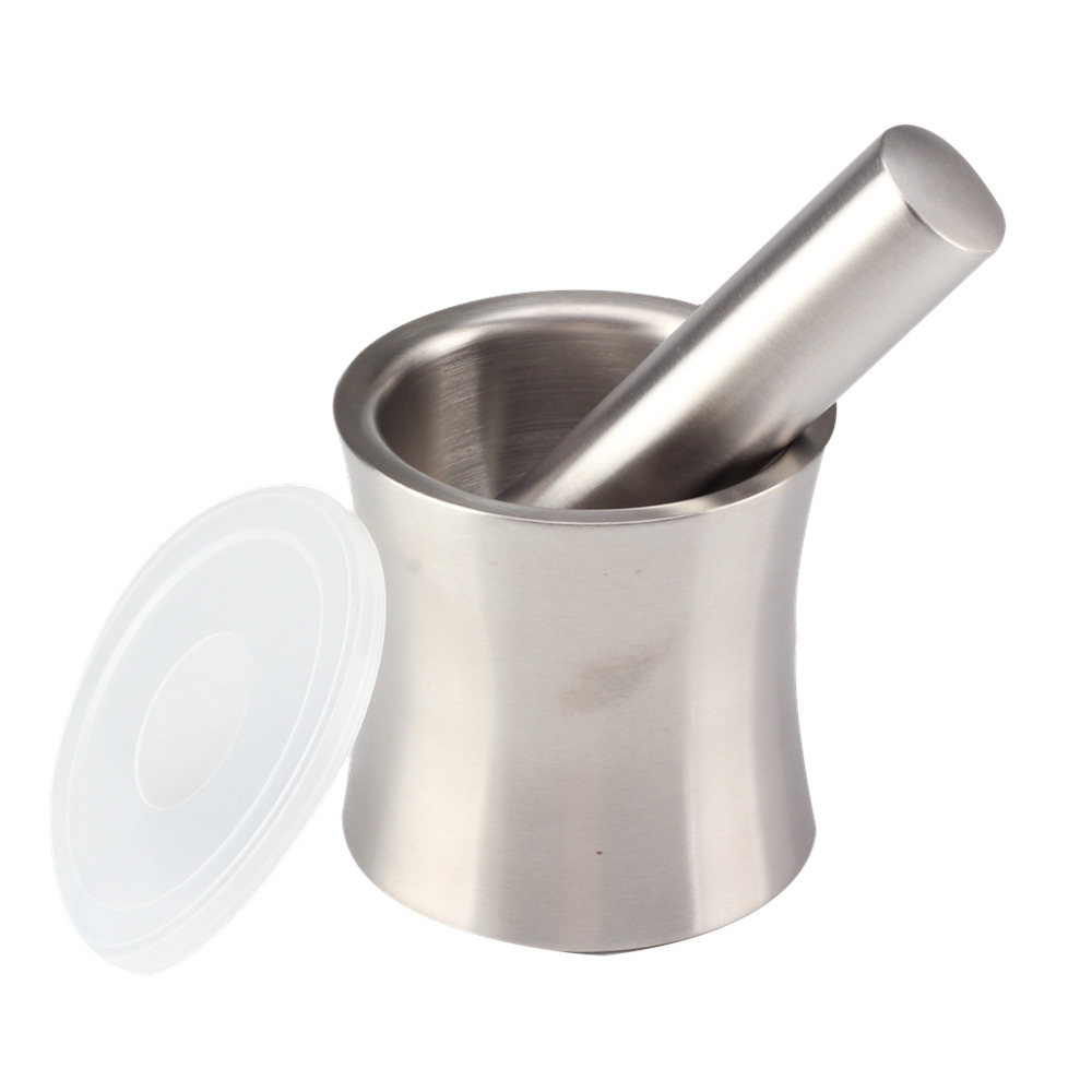 Stainless Steel Mortar and Pestle Set with Lid for Spice Medicine Grinder Coffee Bean Crusher — 3