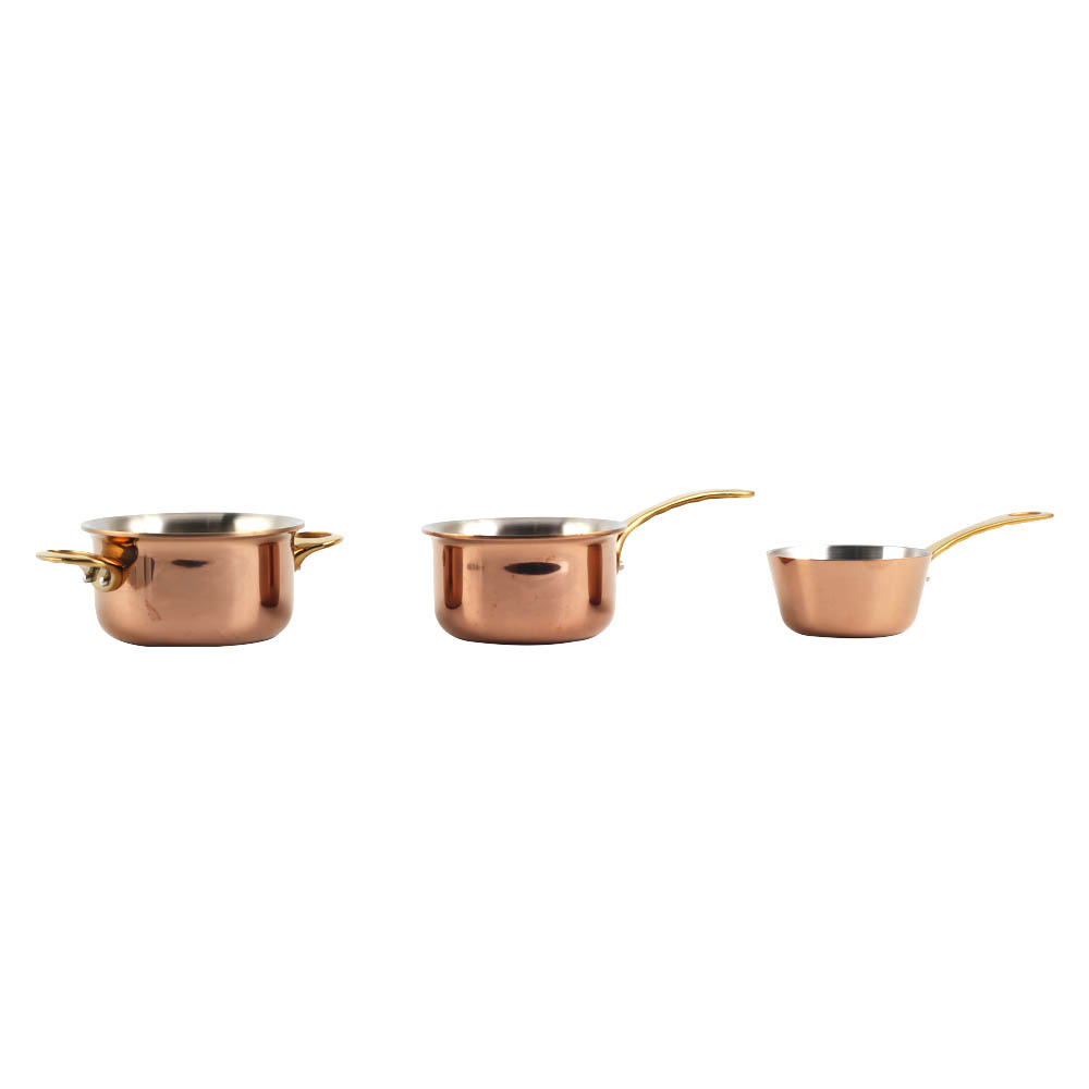 Stainless Steel Mini Sauce Pan And Pot Set With Golden Handle — product information