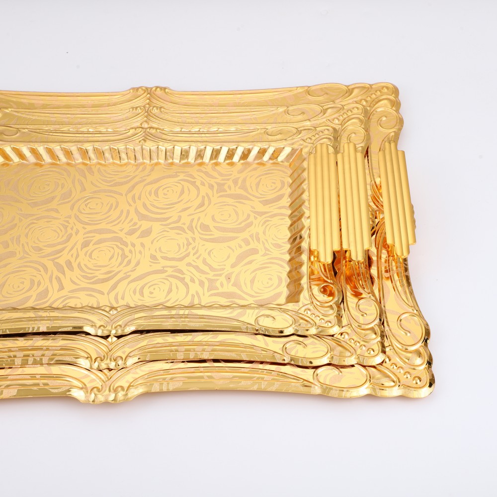Metal Serving Tray for Home, Lace Rectangular Iron Tray Pattern Gold — product information