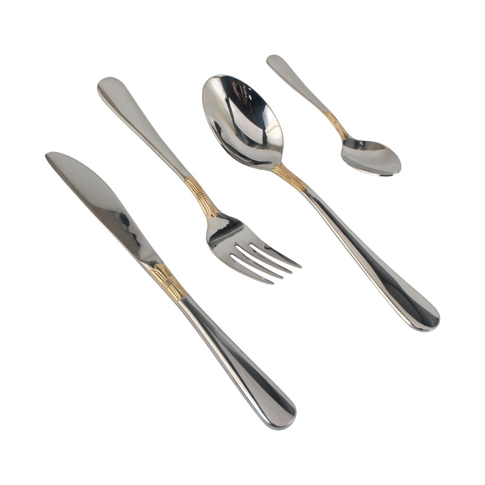 Stainless Steel Flatware Set,  silver plated with gold accents — 5