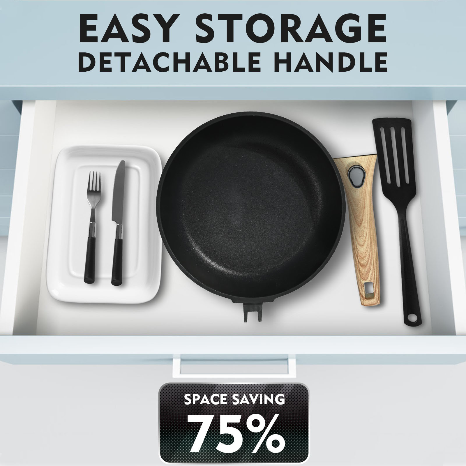 Nonstick Deep Frying Pan With Removable Handle — 3