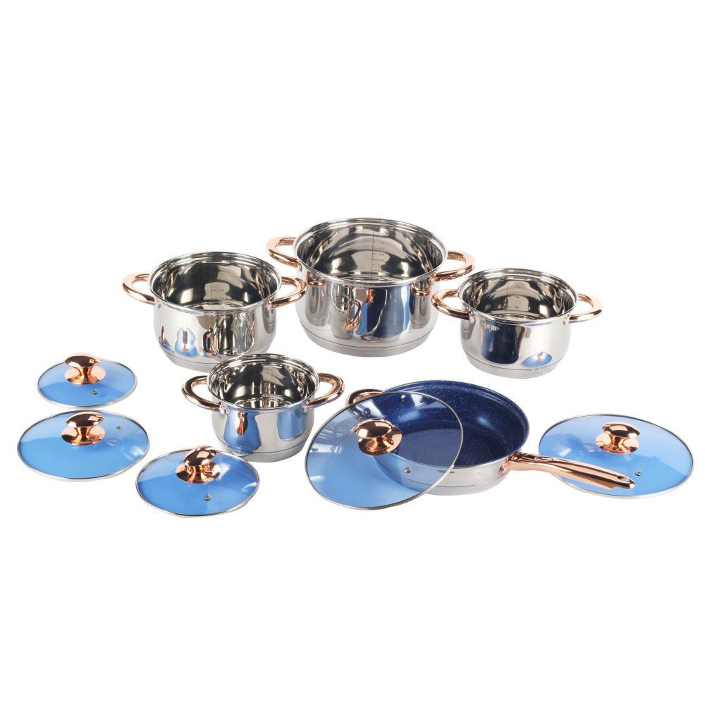 10pcs Stainless Steel Cookware Set With Blue Glass Lid — 2