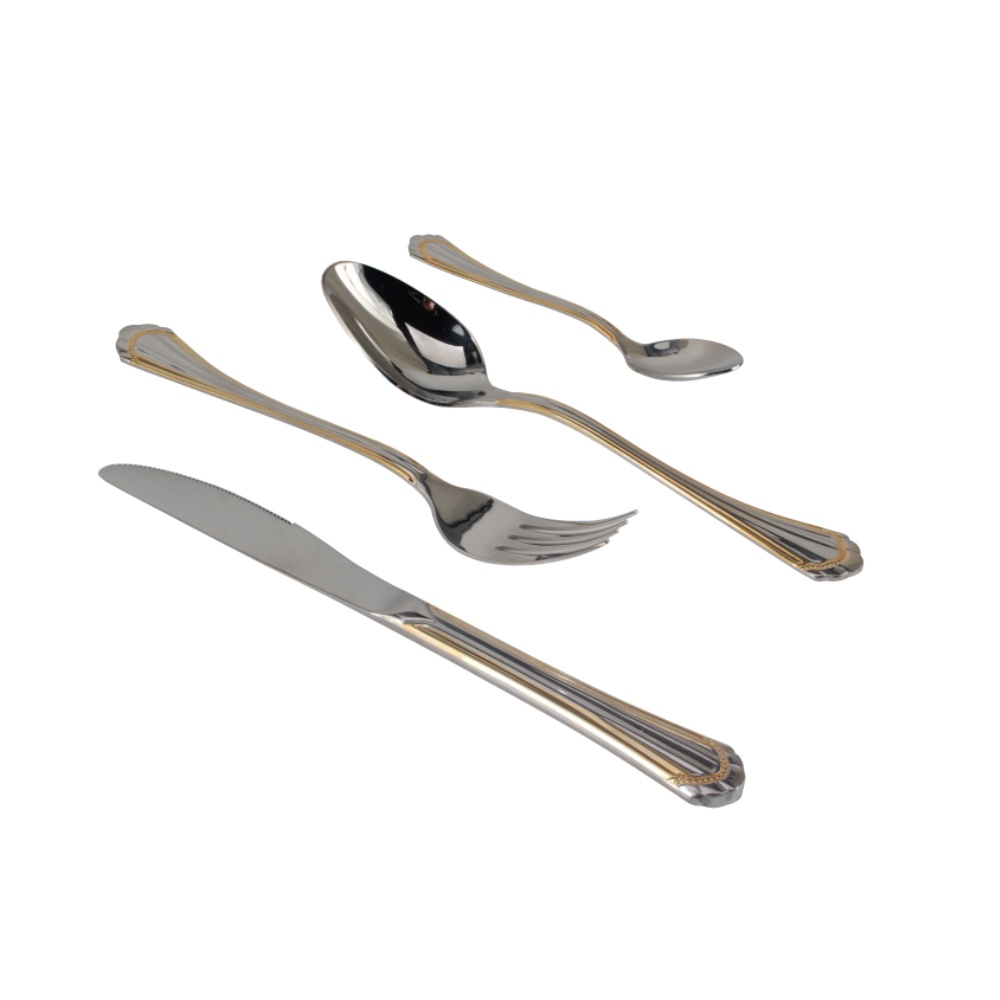 4-pcs Set Stainless Steel  Flatware set Dishwasher Safe (65, Gold Accent) — 6