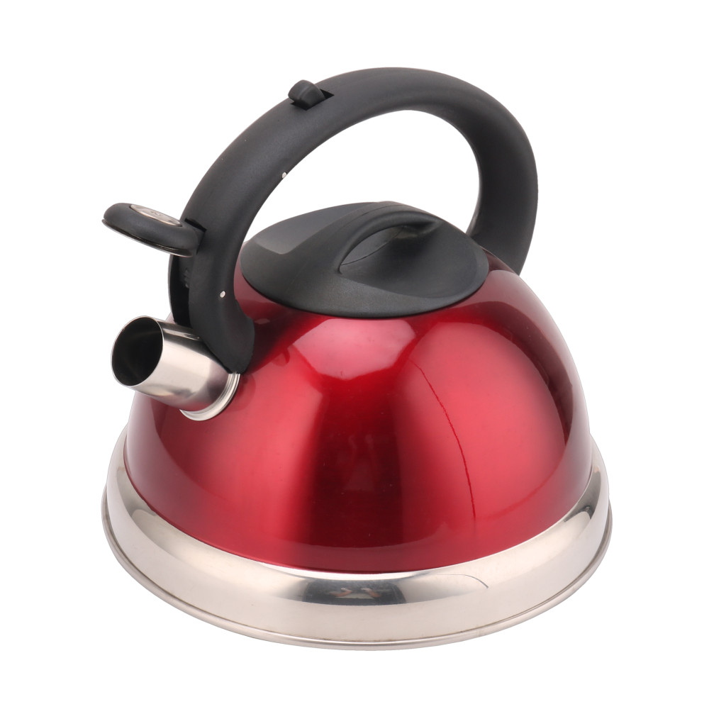 Red Coffee And Tea Sets-Stainless Steel Whistling Tea Kettle With Silicone Handle — 5