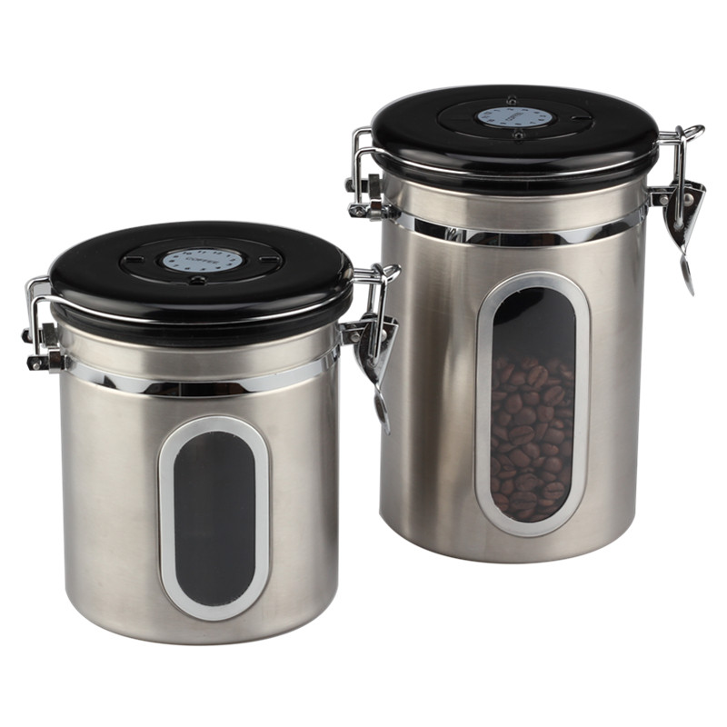 Coffee Canister With Window, Airtight Stainless Steel Kitchen Food Storage Container With Lids — product information