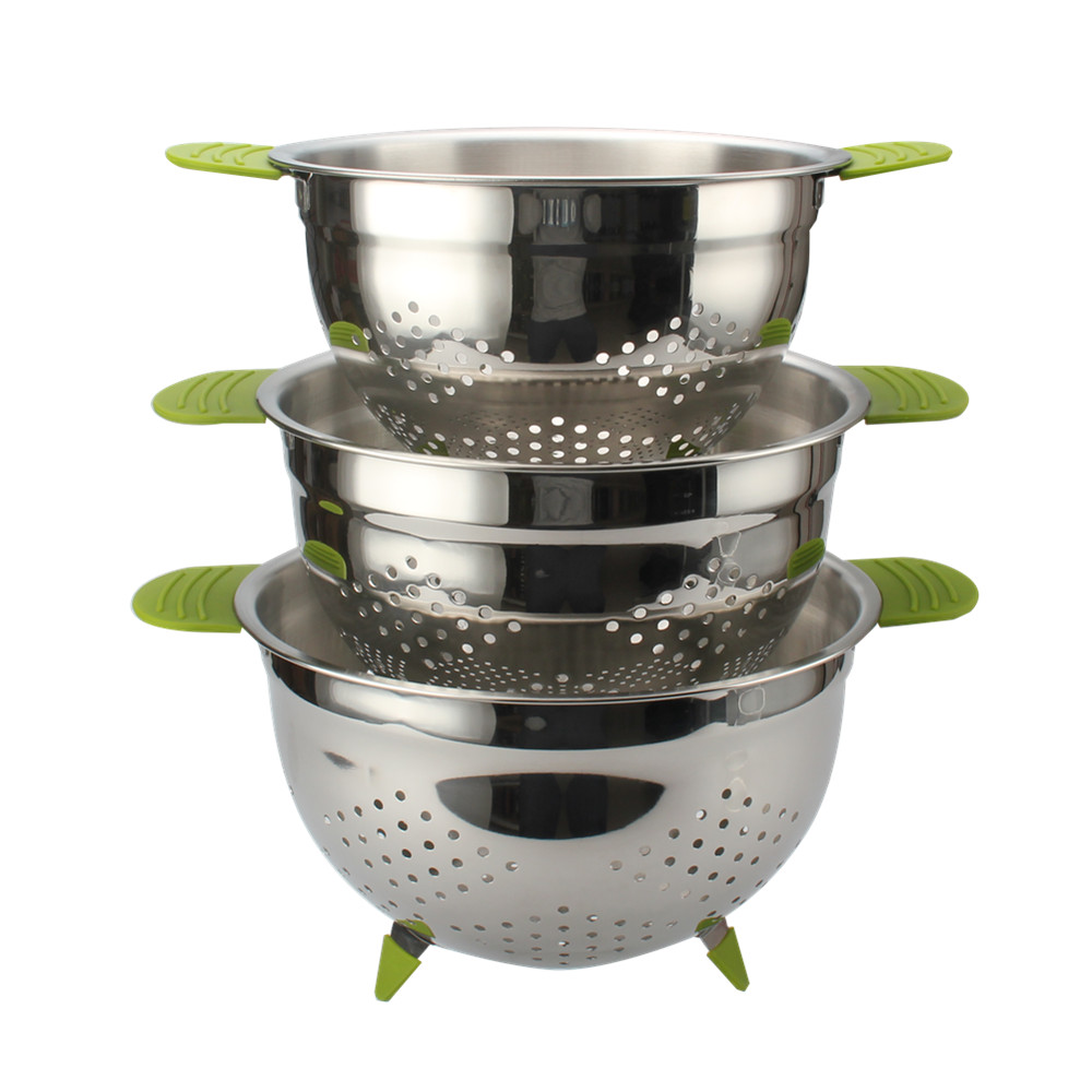 Stainless Steel Colander Metal Strainer Bowl Colander With Feet And Silicone Handle — 5