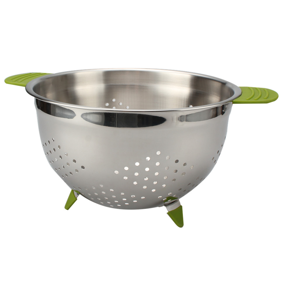 Stainless Steel Colander Metal Strainer Bowl Colander With Feet And Silicone Handle — 3
